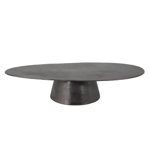 Mesa de centro moderna de aluminio con acabado Gris plomo, mesa de centro de baja altura superior Ovalada para sala de estar y dormitorio - Product Image 1