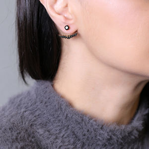 Black Zircon Stone Ear Jackets Earrings Turkish Wholesale Handcrafted 925 Sterling Silver Jewelry - Product Image 4