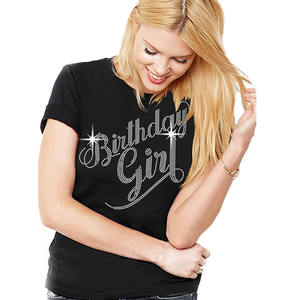 Camiseta de algodón 100% ajustada con diamantes de imitación de colores personalizados para mujer, Top corto de manga corta, camisetas con estampado de diamantes de imitación para mujer - Product Image 1