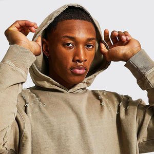 Pull à capuche pour homme 100% coton personnalisable style streetwear, imprimé, coupe-vent thermique à motif solide - Product Image 2