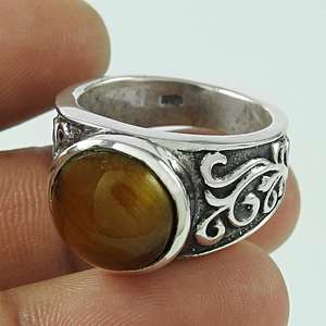 Anillo de Piedra Preciosa Ojo de Tigre de Corte Redondo Excelente, Anillo de Diseñador Bohemio Hecho a Mano en Plata de Ley 925 con Piedra Preciosa de Forma Redonda - Product Image 3