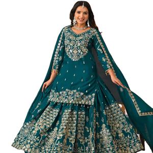 Lets Purchase Eye Catching Beautiful Pure Chinon Silk Fabric Real Mirror& Stone Work <b>Three</b> Piece Salwar Suit At Wholesale Price - Product Image 1