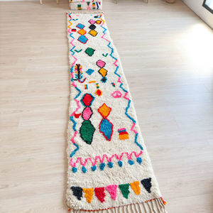 พรมขนปุยขนแกะพรมปูพื้นสไตล์โมร็อกโกทำด้วยมือลายชนเผ่าเรขาคณิตแบบแอบสแตรกต์สำหรับโถงทางเดินและห้องนั่งเล่น - Product Image 1