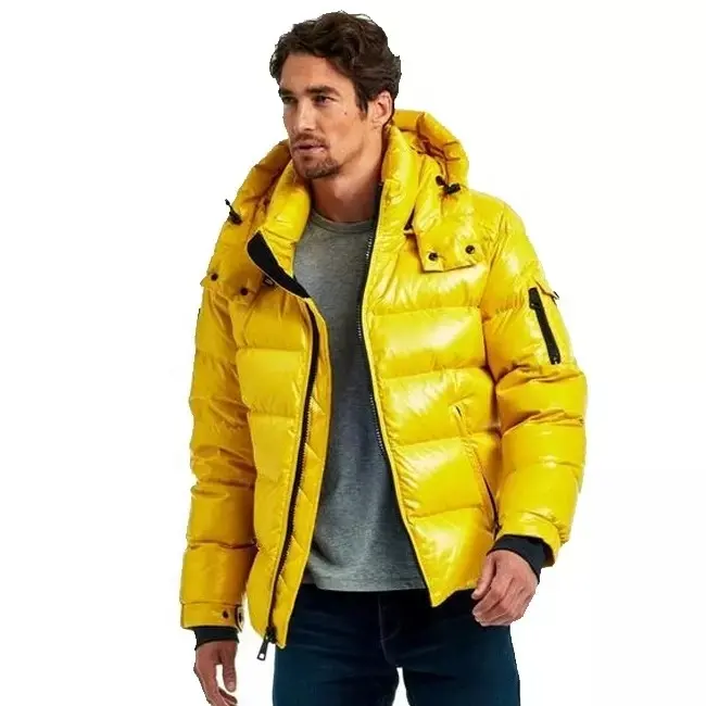 Doudoune jaune brillante pour homme, manteau rembourré, Logo OEM, surdimensionné, doudoune à bulles, hiver, noir