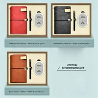 Kit Combinado de Cuaderno de Lujo y Altavoz Inalámbrico con Bolígrafo de Tinta Metálica para Oficina, Escritorio y Regalos de Negocios, Recuerdos de Viaje