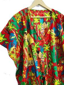 Kaftan de algodón multicolor para mujer, ropa de playa hecha a mano, maxi vestido - Product Image 3