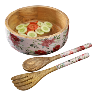 ชามไม้ทันสมัยพร้อมลายดอกไม้สติกเกอร์เคลือบในอินเดียสำหรับเครื่องครัวชุดชามแป้งสำหรับอาหารเย็นบนโต๊ะ - Product Image 4