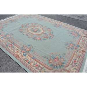 Tapis en laine turque vintage 8 'X 11.5' Style classique bleu Beige Patchwork Design plat tissage Technique Latex pour salon - Product Image 2