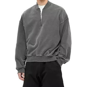 Sweat-shirt lourd en molleton français 100% coton uni de qualité supérieure, fermeture éclair 1/4, lavé | Pull d'hiver unisexe confortable - Product Image 5