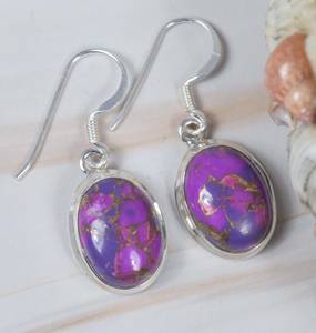Meilleure vente ovale coupe violet cuivre Turquoise pierres précieuses 925 solide en argent Sterling élégant boucles d'oreilles religieux en gros pour les femmes - Product Image 1
