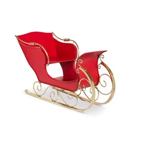 Trineo de decoración navideña de Metal de Color rojo con patas doradas para Decoración de mesa Trineo navideño de Metal rojo de hierro Vintage - Product Image 1