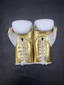 Găng tay đấm bốc No Boxing No Life, dùng để tập luyện và thi đấu, màu trắng/vàng, làm từ da bò. - Product Image 4