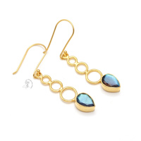 Nouvelle mode 925 argent Sterling Labradorite poire forme pierres précieuses goutte boucle d'oreille pour les femmes et les filles
