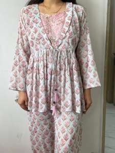 Kurta droit à fleurs imprimées pour femmes avec pantalon pur coton Palazzo ensemble tissé technique de tricot brodé décoration Vintage - Product Image 4