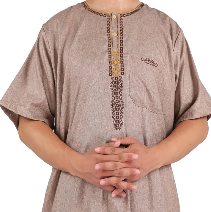High Quality Best Seller Arabic Robe Thobe jubah Middle East Jubba Wholesale shorts sleeve chest embroidered Arabic thobe 2023