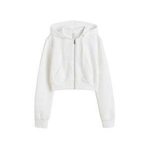 Women's Custom Workout Full-<b>Zip</b> Hoodie US Size Fitness <b>Crop</b> Top with Front Logo Cotton Fabric Drop Shoulder and Loose Fit Zipper - Product Image 2