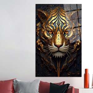 Arte en lienzo de tigre geométrico: impresión abstracta de la selva para decoración moderna, arte en vidrio templado - Product Image 1