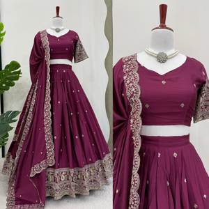 Diseñador de vinos Lehenga Choli Heavy Net bordado con Dupatta, Ropa Étnica india tradicional para compradores mayoristas - Product Image 1