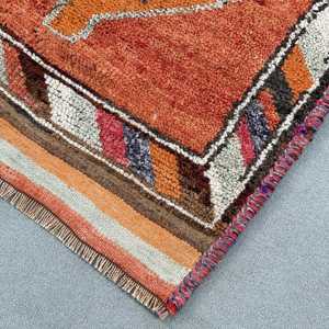 Tapis turc vintage Herki 3,4x10,1 pi (105x309 cm), tapis persan en laine rouge - Product Image 4