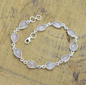 Bracelet tennis en argent sterling 925 avec quartz rose, fait main, luxe, certifié GIA, plaqué platine, réglable, élégant, cadeau pour - Product Image 1