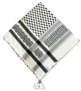 Palestine <b>Black</b> and White 100% Cotton Keffiyeh Scarf Shemagh Ethnic Scarf <b>Shawl</b> with White Tassels for Winter and Summer - Product Image 3