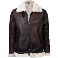Veste bomber en cuir d'agneau véritable 100% OEM, marron, pour homme, hiver, chaude, fourrure de mouton, veste de pilote B3