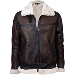Veste bomber en cuir d'agneau véritable 100% OEM, marron, pour homme, hiver, chaude, fourrure de mouton, veste de pilote B3 - Product Image 6