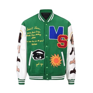 Wholesale Embroidery Patch Green Color Leather Sleeve Male College <b>Jacket</b> Letterman Varsity <b>Jackets</b> for Men - Product Image 1