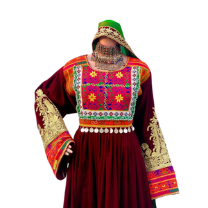 100% tela de alta calidad afgana Kuchi Tribal mujer boda vestido de novia encaje cremallera decoraciones sólido Afghani ropa de mujer - Product Image 1