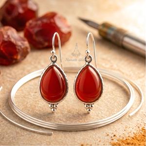 Boucles d'oreilles en cornaline, forme goutte d'eau, bijoux en argent sterling 925 avec pierre précieuse rouge - Product Image 4