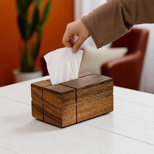 Caja de pañuelos de nogal de lujo | Soporte de papel de madera para baño y sala de estar | Estuche de almacenamiento de escritorio moderno | Organizador de decoración del hogar - Product Image 5