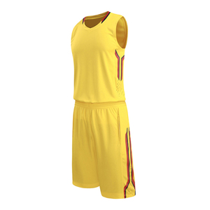 Conjunto de Uniforme de Baloncesto Amarillo Personalizado, Cuello en V, Sin Mangas, Absorbente de Humedad, 100% Poliéster, Impresión Sublimada, Uniforme para Hombre - Product Image 3