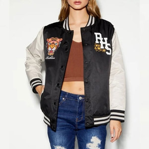 Chaqueta universitaria de manga larga con lavado ácido para mujer, chaqueta de punto de invierno con relleno de algodón satinado de talla XL, suministro al por mayor - Product Image 6