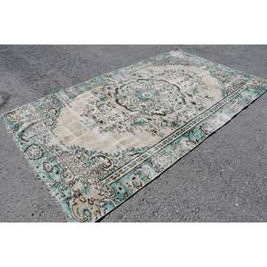 พรมตุรกีโบราณ-ดีไซน์สีเบจและสีน้ำเงิน5.5X9.5ฟุตคลาสสิก - Product Image 3