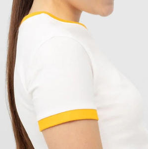 Top corto de algodón de alta calidad con cuello redondo para mujer, camisetas con estampado de logotipo personalizado en estilo deportivo para clima caluroso de verano - Product Image 2