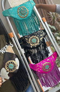Hand Stitched Cowhide Metallic Fur Leather Hip Bags Multi Color Hip Pockets <b>Belts</b> Waist Pocket <b>Belt</b> Fringe Cow Hair Fringe <b>Belts</b> - Product Image 5