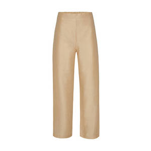 Pantalones Anchos de Lino Beige de Cintura Alta y Corte Holgado para Mujer - Product Image 1