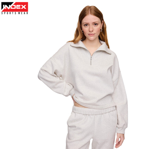 เสื้อฮู้ดมีซิปแบบถักครึ่งหน้าสำหรับผู้หญิงใส่สบายกันลมแบบลำลองเสื้อฮู้ดการออกกำลังกายให้ความอบอุ่น - Product Image 3