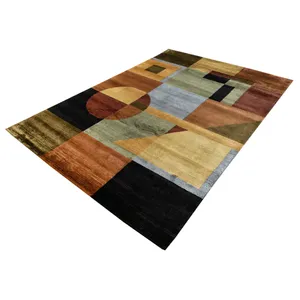인도 수제 도매 양탄자 카펫 인도에서 수제 카펫 페르시아 다크 브라운 직사각형 자수 카펫 판매를 위해 수제