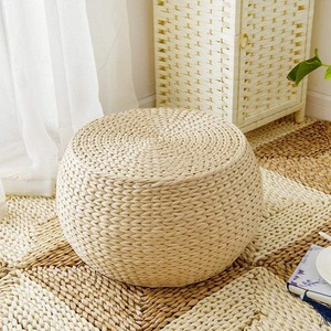 Poufs bas en jacinthe d'eau, chaise de sol, pouf avec motif tissé, ottoman naturel - Product Image 5