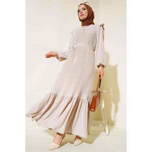 Vestido Princesa Plisado Con Cinturón Crema - Product Image 4