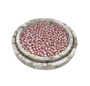 Plateau de service rond de qualité supérieure 2026 pour collations et aliments, plateau en bois avec travail en nacre, plateaux pour ustensiles de cuisine - Product Image 1