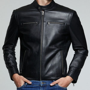 Super nouvelle veste en cuir noir de Style motard pour hommes 100% peau de mouton d'origine entièrement personnalisée fermeture à glissière haute avant élégante - Product Image 3