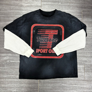 T-shirt <span class=keywords><strong>Termica</strong></span> da Uomo Personalizzata 100% Cotone a Doppio Strato a Maniche Lunghe <span class=keywords><strong>Nera</strong></span> Effetto Usurato Lavaggio Acido Oversize Waffle - Product Image 4