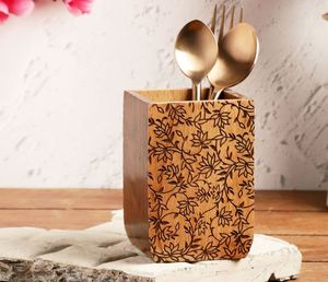 Premium Handmade Wooden Cutlery Holder Engraved Design Spoon Metal Home Decor Kitchen Tabletop Restaurant-Available Wholesale - Product Image 4