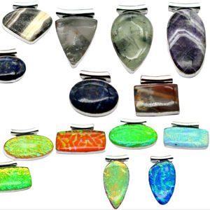 Lote de anillos de piedras preciosas chapados en plata de ley 925 hechos a mano, tamaños ajustables a granel, joyería de moda mixta con collares colgantes - Product Image 1