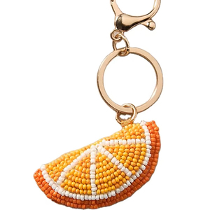 Hermoso llavero y anillo para llaves con diseño naranja, bordado con cuentas de colores amarillo y blanco, para niñas, de la India. - Product Image 1