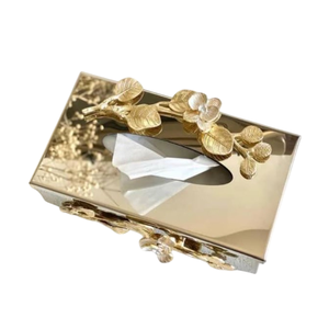 Caja de pañuelos de Metal dorado ecológica de alta calidad con diseño moderno, forma personalizable y organizador de almacenamiento decorativo para mesa con logotipo - Product Image 5