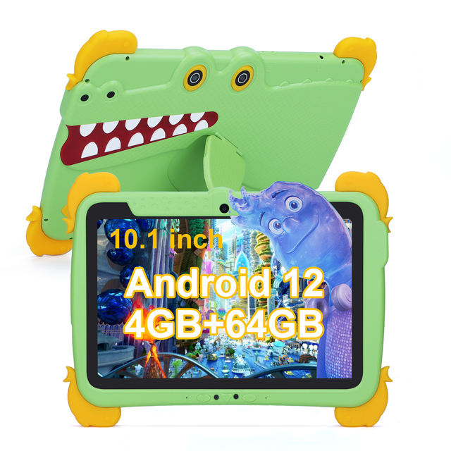 C Idea Manufacturer 10.1 Inches Tablet Android 12 Quad Core 4GB+64GB WIFI Educational Kid Tablet for Children with Case (green)