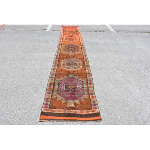 Elégant tapis turc vintage 2.5x13.6ft classique Orange & Violet Design tissage plat laine Latex support pour décorations de salon - Product Image 1